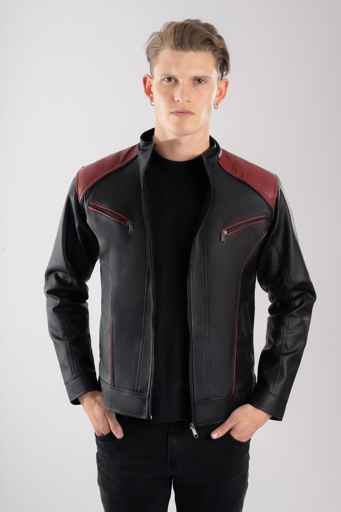 Chaqueta-W16-Cuerotex-hombre-negra-roja-frente