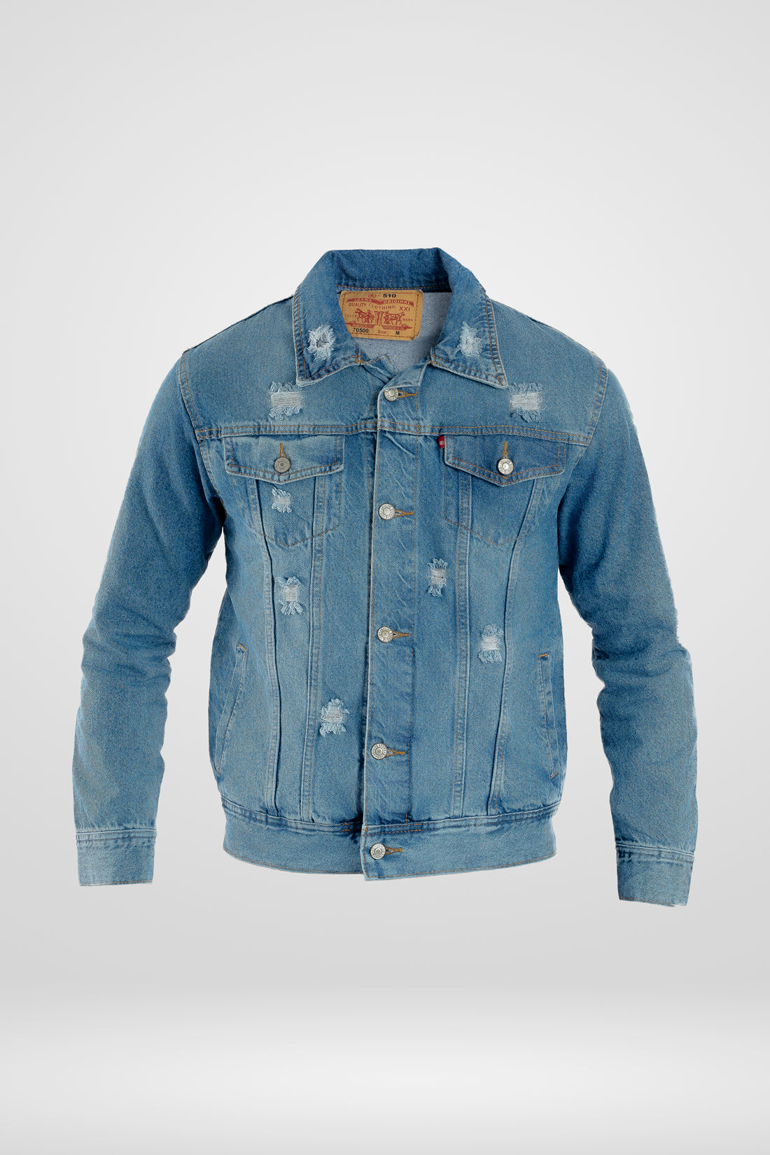 Chaqueta de jean con desgastes azul medio vista completa