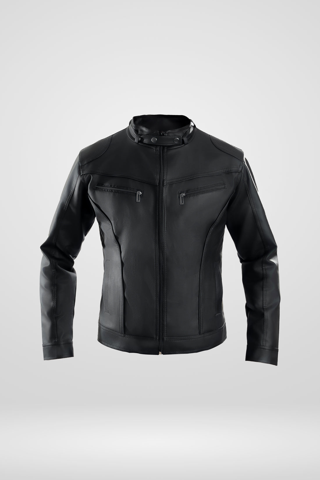 Foto de producto de la chaqueta clásica de Cuerotex para hombre en color negro (cazadora negra), modelo BJ, sobre fondo blanco.