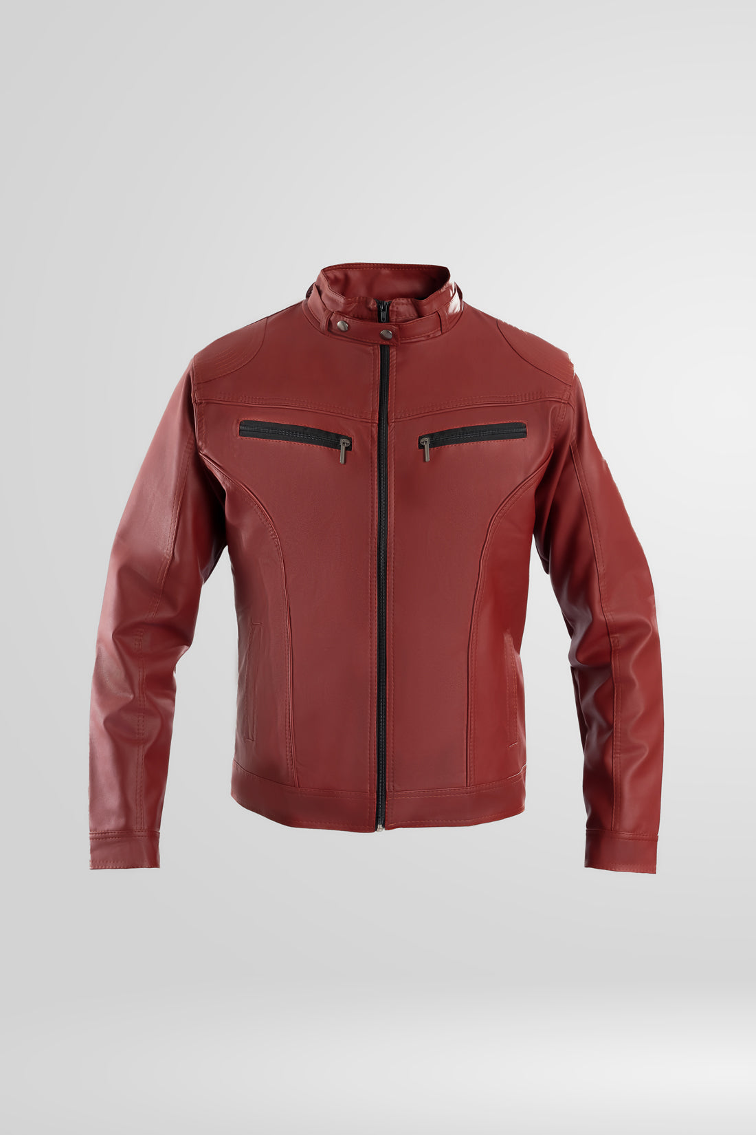 Foto de producto de la chaqueta clásica de Cuerotex para hombre en color vinotinto, modelo BJ, sobre fondo blanco.