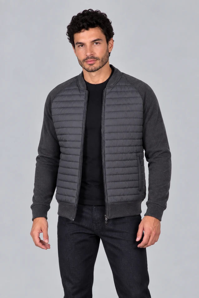 Chaqueta Málaga gris oscuro para hombre con frente acolchado, cuello y puños de resorte