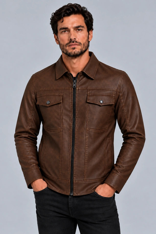 Chaqueta Camisero Texas Cuerotex Marrón vista frontal