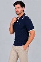 Camisa Afar azul, polo de punto de manga corta, vista lateral