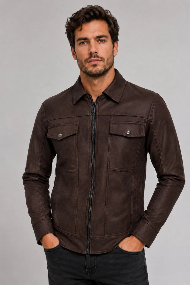 Chaqueta Camisero Texas Cuerotex marrón vista frontal