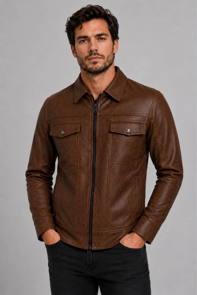 Chaqueta Camisero Texas Cuerotex Marrón vista frontal