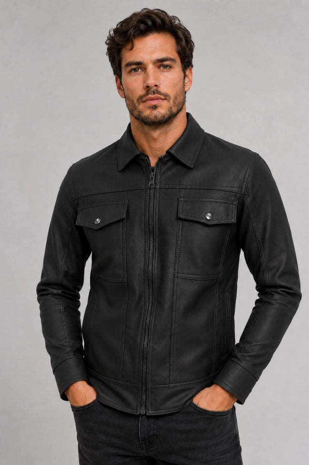 Chaqueta Camisero Texas Cuerotex negra vista frontal