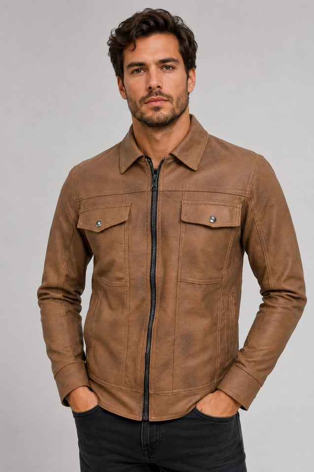 Chaqueta Camisero Texas Cuerotex tabaco vista frontal