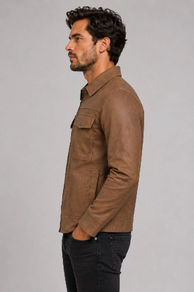 Chaqueta Texas Cuerotex tabaco vista lateral