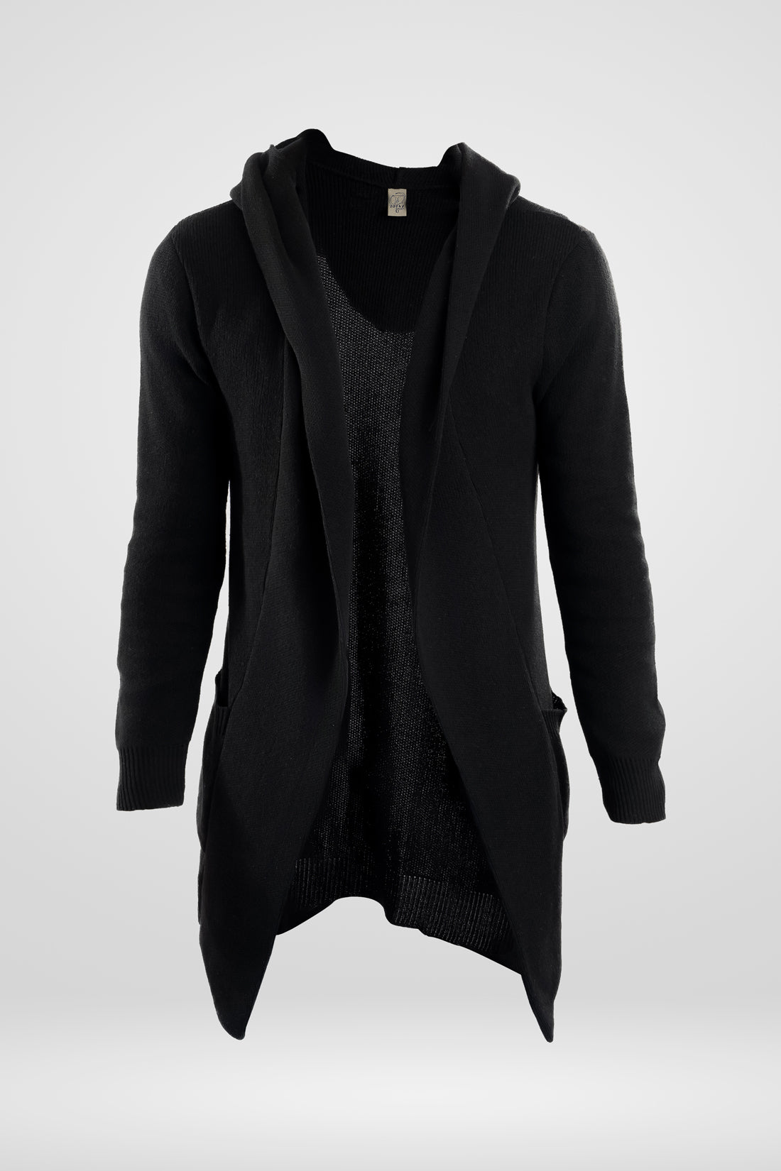 Gaban en hilo negro estilo largo y con capota vista completa