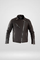 Chamarra cafe para hombre imagen detalla  AD10 estilo rockero con paneles laterales acolchados en cuerotex. Disponible con Pago Contra Entrega, crédito ADDI y Sistecrédito en lsjsas.com