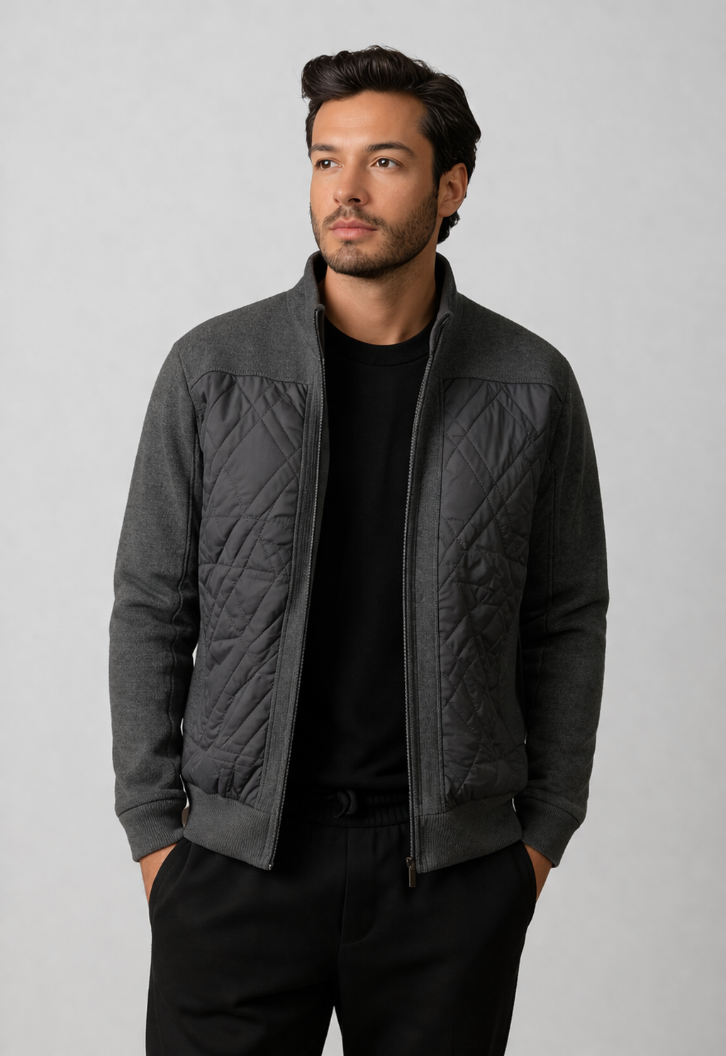 Chaqueta Gris Oscuro Brahama de LSJ SAS, diseño urbano minimalista resistente al viento y al agua. Estilo funcional y moderno en Colombia con pago al recibir en casa y Sistecrédito.