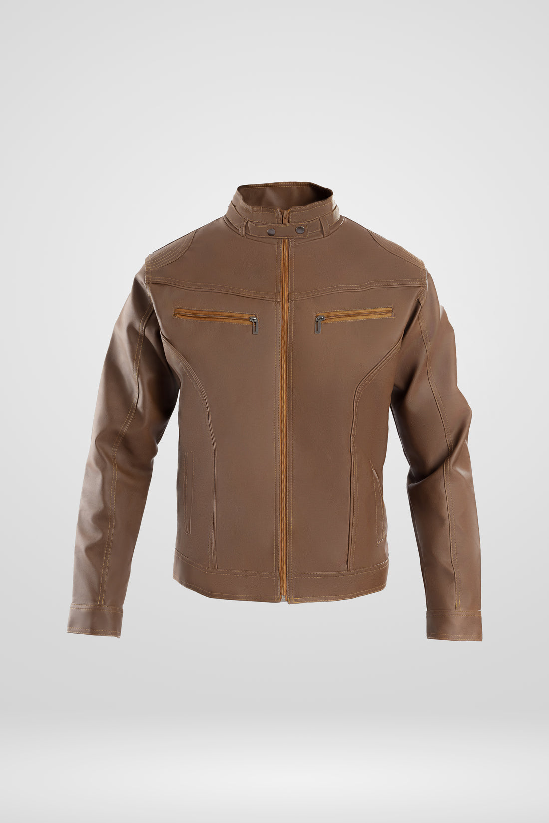 Foto de producto de la chaqueta clásica de Cuerotex para hombre en color café claro, modelo BJ, sobre fondo blanco.