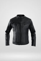 Foto de producto de la chaqueta clásica de Cuerotex para hombre en color negro (cazadora negra), modelo BJ, sobre fondo blanco.