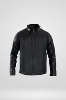 Chaqueta de Cuerotex negra para hombre, con un diseño minimalista y de corte moderno, modelo AD22, vista frontal.