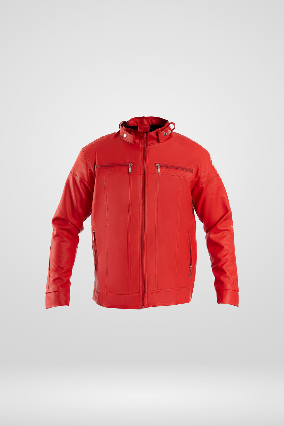 Chaqueta de Cuerotex roja para hombre, con un diseño minimalista y de corte moderno, modelo AD22, vista frontal.
