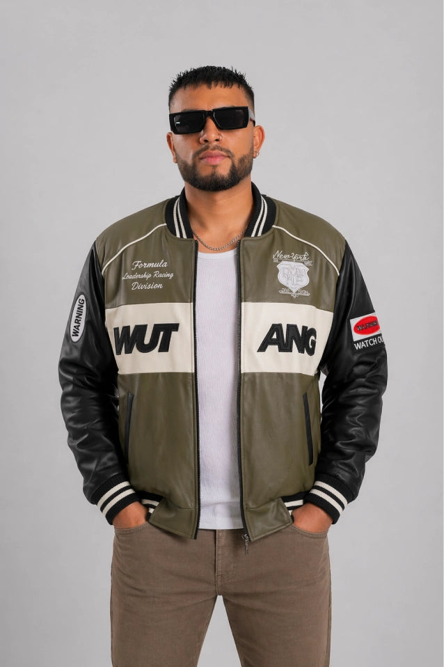 Chaqueta tipo bomber Mutang para hombre en cuerotex verde de LSJ SAS.