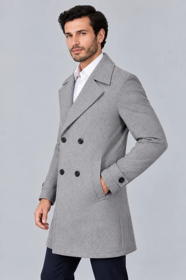 Gabán Imperial gris para hombre en paño licrado, vista lateral