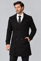 Gabán Imperial negro para hombre, cruzado de doble botonadura en paño licrado, vista frontal