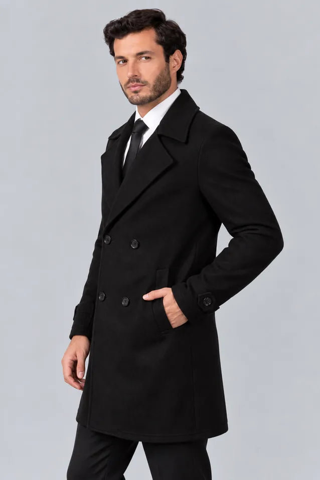 Gabán Imperial negro para hombre en paño licrado, vista lateral